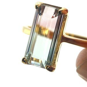 Watermelon Tourmaline 3.40ct Solid 14K Yellow Gold Ring